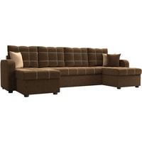 П-образный диван Craftmebel Ливерпуль П (боннель, вельвет, коричневый/бежевый)