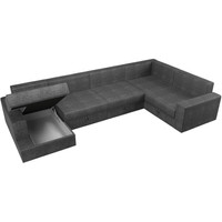 П-образный диван Лига диванов Майами П 93 правый (рогожка серый/подушки серые/бежевые)