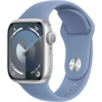 Умные часы Apple Watch Series 9 41 мм (алюминиевый корпус, серебристый/зимний синий, спортивный силиконовый ремешок S/M) в Пинске