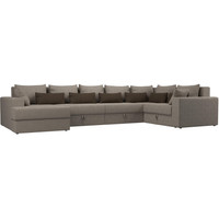 П-образный диван Лига диванов Майами П 93 правый (рогожка бежевый/подушки бежевые/коричневые)