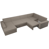 П-образный диван Лига диванов Майами П 93 правый (рогожка бежевый/подушки бежевые/коричневые)
