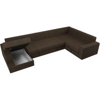 П-образный диван Лига диванов Майами П 93 правый (рогожка коричневый/подушки бежевые/коричневые)