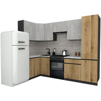 Готовая кухня ВерсоМебель Эко-7 1.2x2.6 левая (бетонный камень/дуб эвок прибрежный/ст.мрамор итальянский)