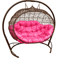 Подвесной диван M-Group Улей 11210208 (коричневый ротанг/розовая подушка)