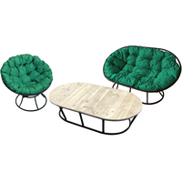 Набор садовой мебели M-Group Мамасан, Папасан и стол 12130404 (черный/зеленая подушка)