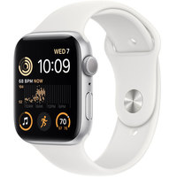 Умные часы Apple Watch SE 2 44 мм (алюминиевый корпус, серебристый/белый, спортивный силиконовый ремешок M/L) в Пинске