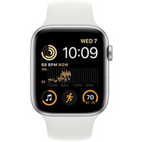 Умные часы Apple Watch SE 2 44 мм (алюминиевый корпус, серебристый/белый, спортивный силиконовый ремешок S/M) в Пинске
