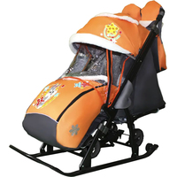 Санки-коляска Galaxy Kids 1-1 Plus (оранжевый, серый зайка)