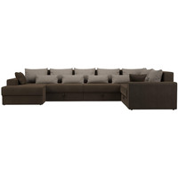 П-образный диван Лига диванов Майами П 93 правый (рогожка коричневый/подушки бежевые)