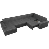 П-образный диван Лига диванов Майами П 93 правый (рогожка серый/подушки серые/бежевые)