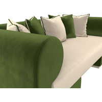 Диван Лига диванов Кипр (микровельвет бежевый/микровельвет зеленый/подушки микровельвет бежевый/зеленый)