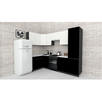 Готовая кухня ВерсоМебель Эко-7 1.4x2.6 левая (белый фасадный/черный/ст.мрамор ит.)