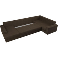 П-образный диван Лига диванов Майами П 93 правый (рогожка коричневый/подушки бежевые/коричневые)