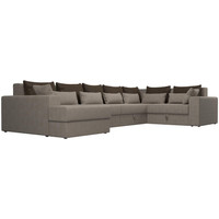 П-образный диван Лига диванов Майами П 93 правый (рогожка бежевый/подушки коричневые/бежевые)