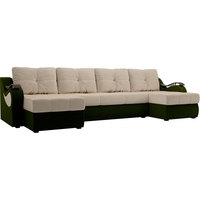 П-образный диван Лига диванов Меркурий 100324 (бежевый/зеленый)