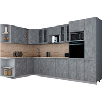 Готовая кухня Интерлиния Мила Gloss 1.88x3.4 левая (керамика/керамика/травертин серый)