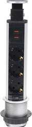 Nova Vulcan USB выдвижной (3 розетки, шлифованная сталь)
