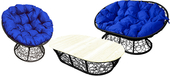 Мамасан, Папасан и стол 12140410 (черный ротанг/синяя подушка)