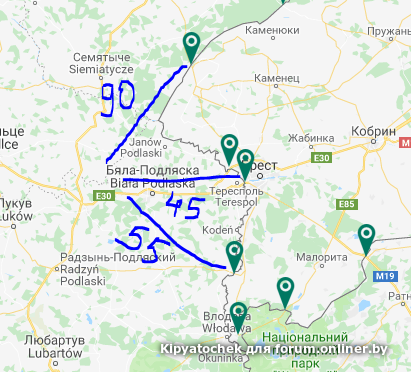 Расстояние кобрина. Граница Белоруссия Польша Брест. Белорусско-польская граница на карте. Брест граница с Польшей карта. Каменец на карте Беларуси.