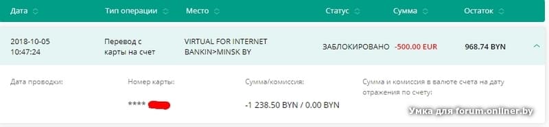 Карта заблокирована банком белинвестбанк
