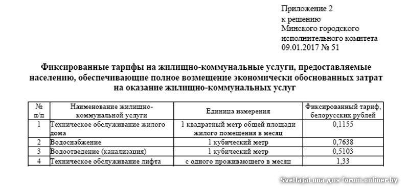 Решение минского областного исполнительного комитета. Фиксированные тарифы.