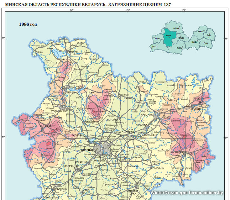 Карта радиоактивного загрязнения беларуси