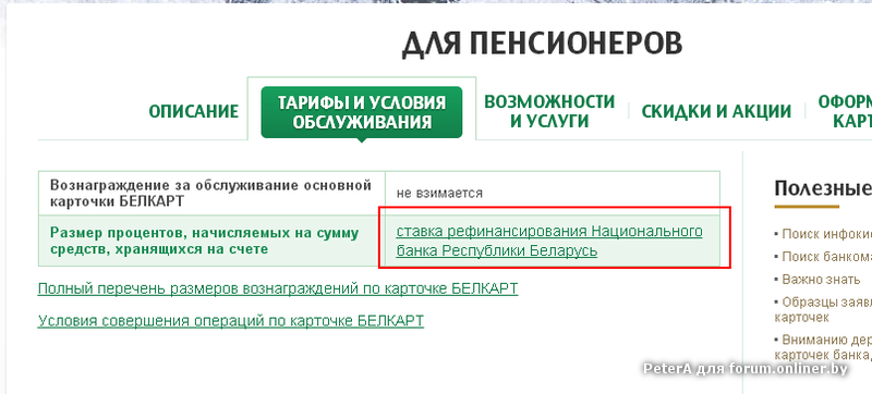 Беларусбанк пенсионная карта условия пользования