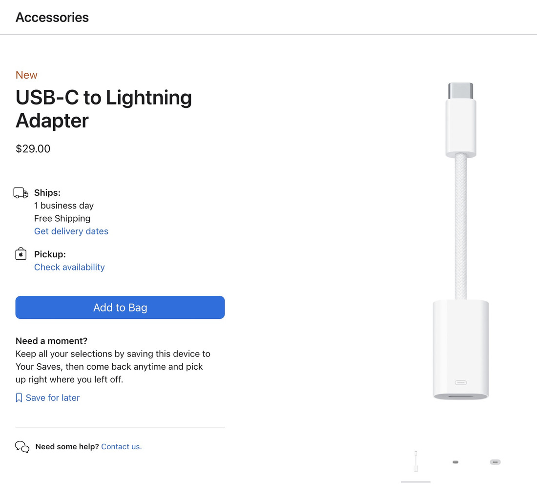 Apple оценила переходник с USB-C на Lightning в $29