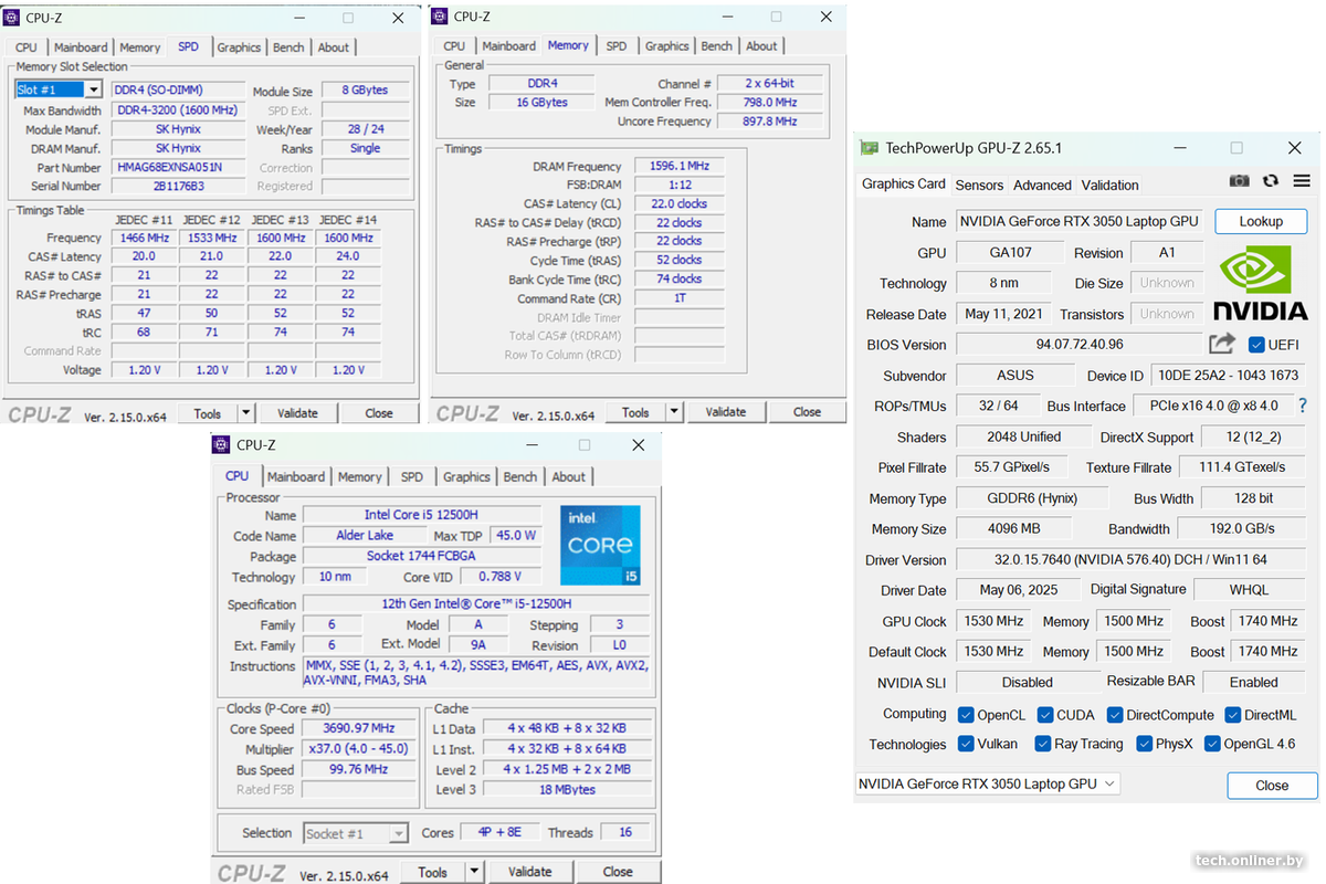 CPU GPU Z - ASUS TUF Gaming F15 FX507ZC4