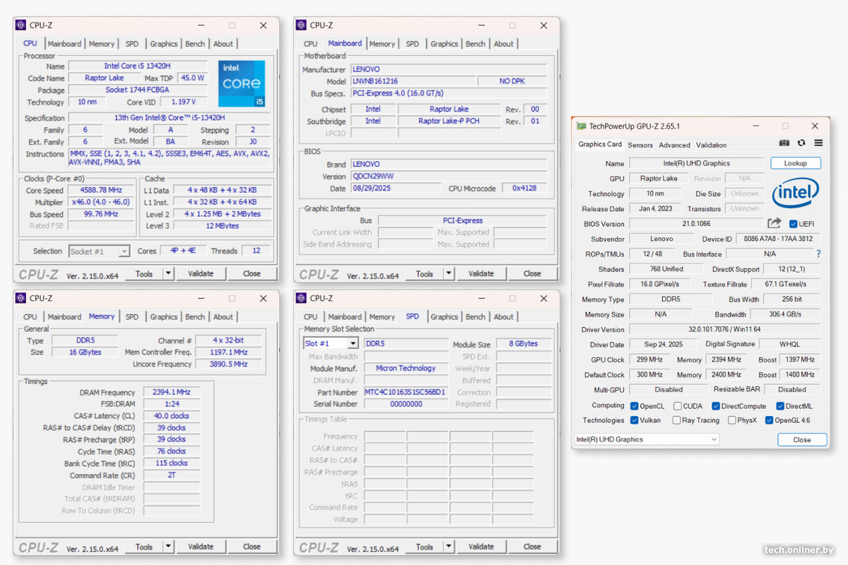 CPU GPU Z Lenovo IdeaPad Slim 3 (Intel)