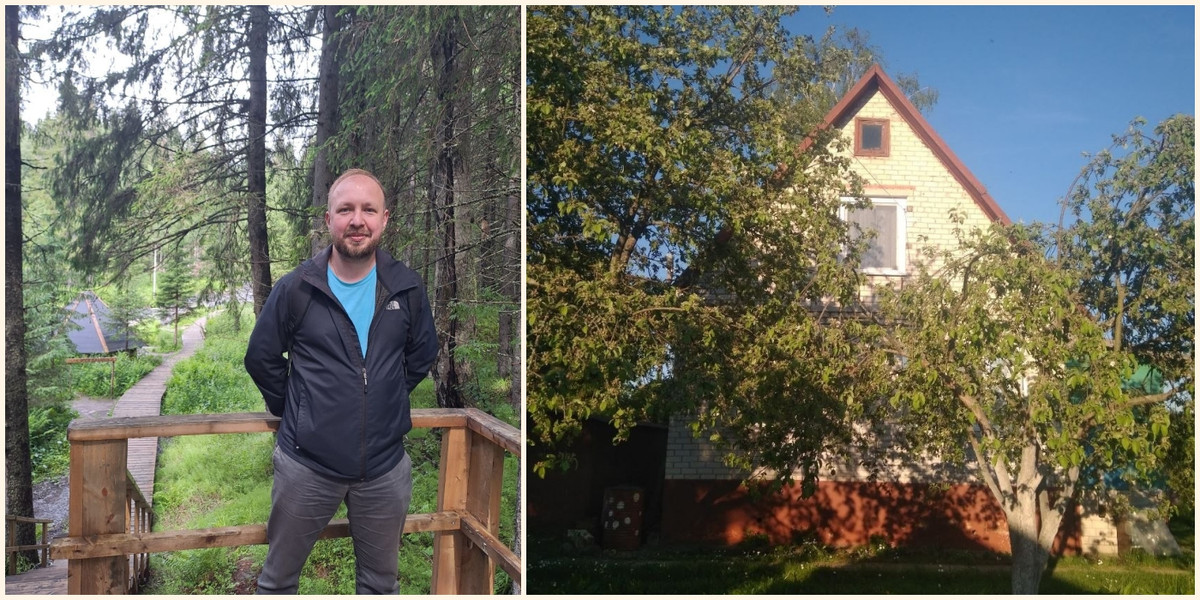 Слева - Юрий, справа - его дача.