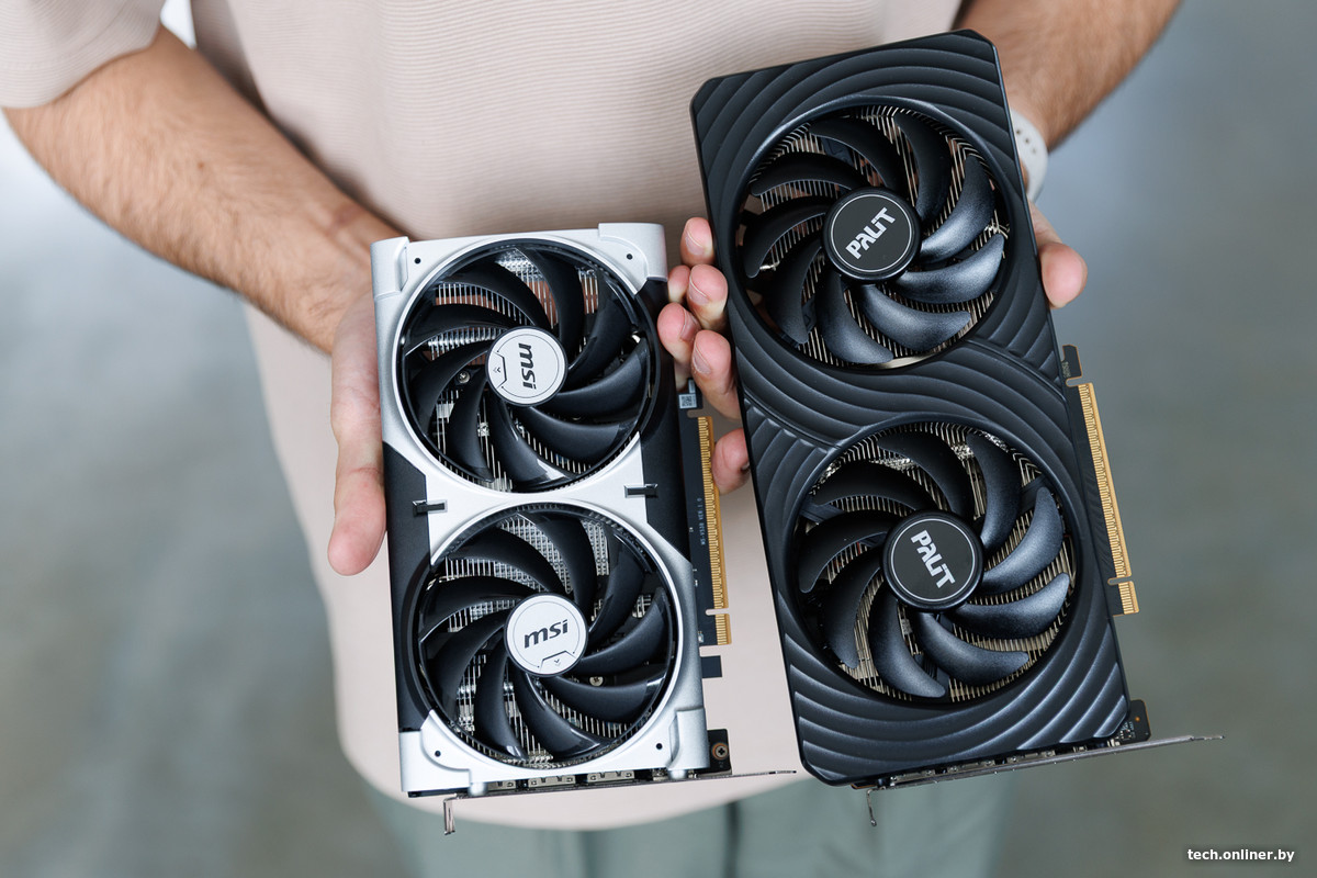 Сравнение размеров Palit RTX 5050 Dual и MSI RTX 5050 Ventus 2X OC