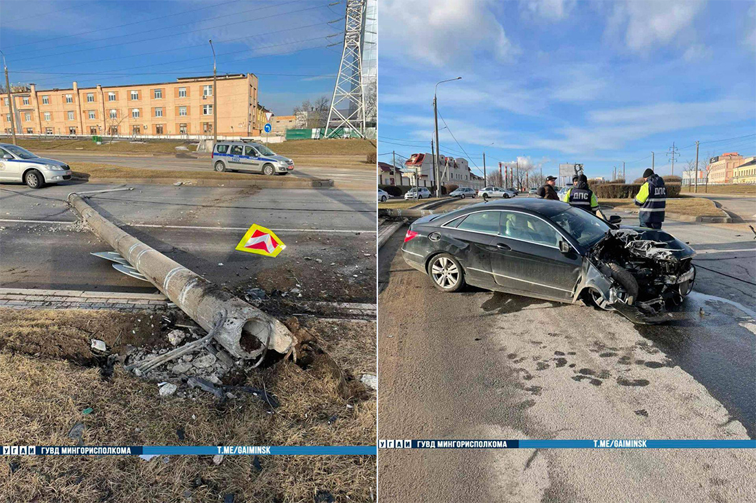 Пьяная на Mercedes завалила столб на Тростенецкой