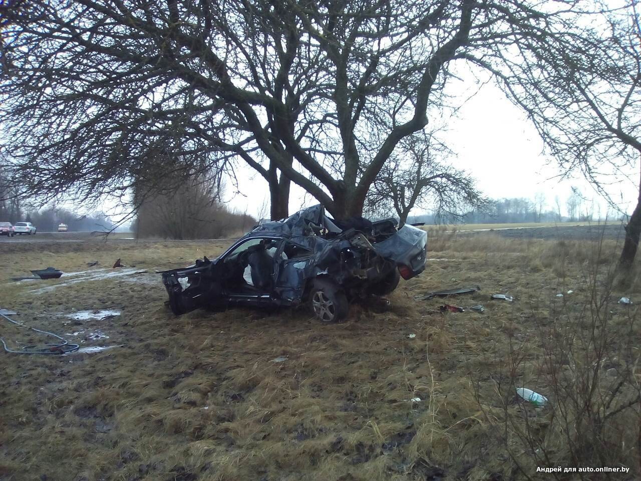 В Кобринском районе Mercedes вылетел с дороги и врезался в дерево