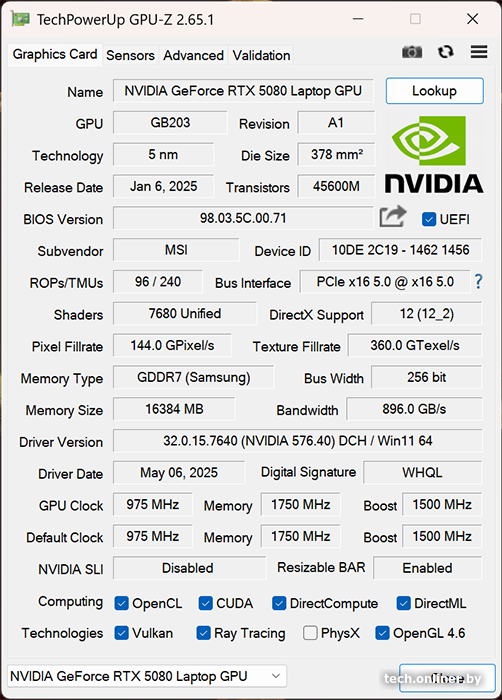 GPU-Z - MSI Raider 18 HX