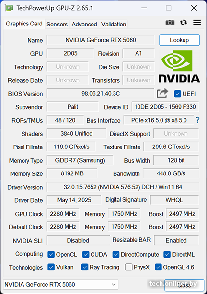 GPU-Z - RTX 5060 Palit Dual
