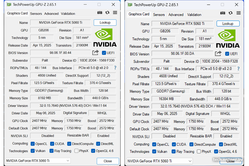 GPU-Z - RTX 5060 Ti 8/16GB
