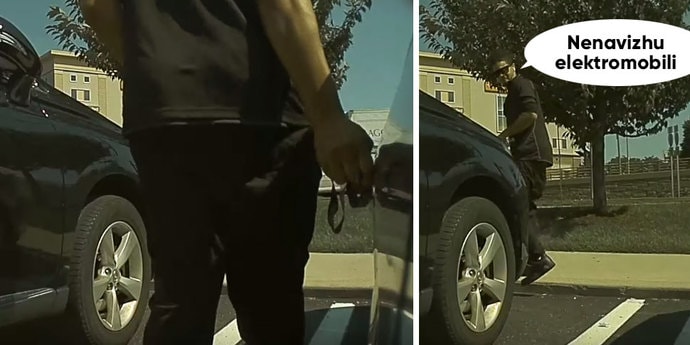 Tesla Model 3 сняла на видео мужчину, который поцарапал машину ключом