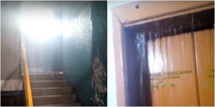 Видео: витебский подъезд во время непогоды превратился в аквапарк