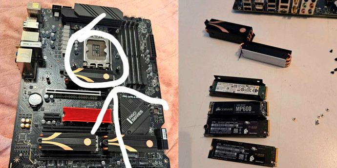 その男は中古のマザーボードを 50 ドルで購入し、そこには 4 つの SSD が搭載されていました