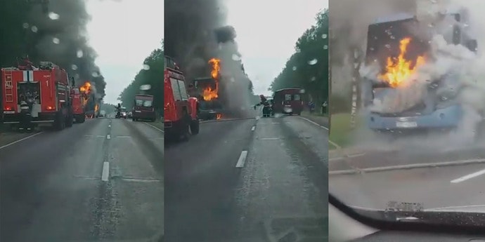 Под Рогачевом горел автобус