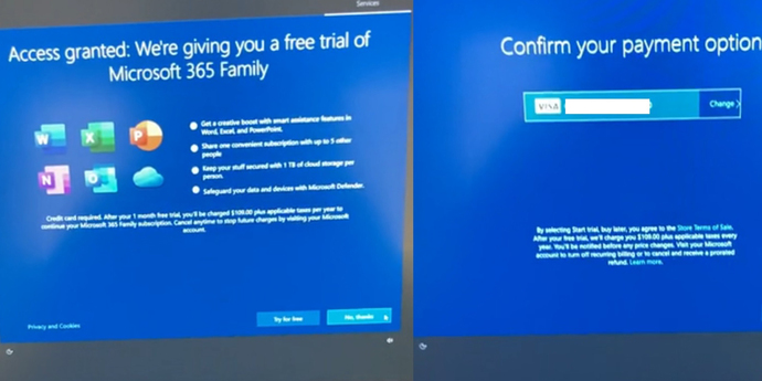 Windows 10 предлагает оформить подписку на Microsoft 365. Отказаться нельзя