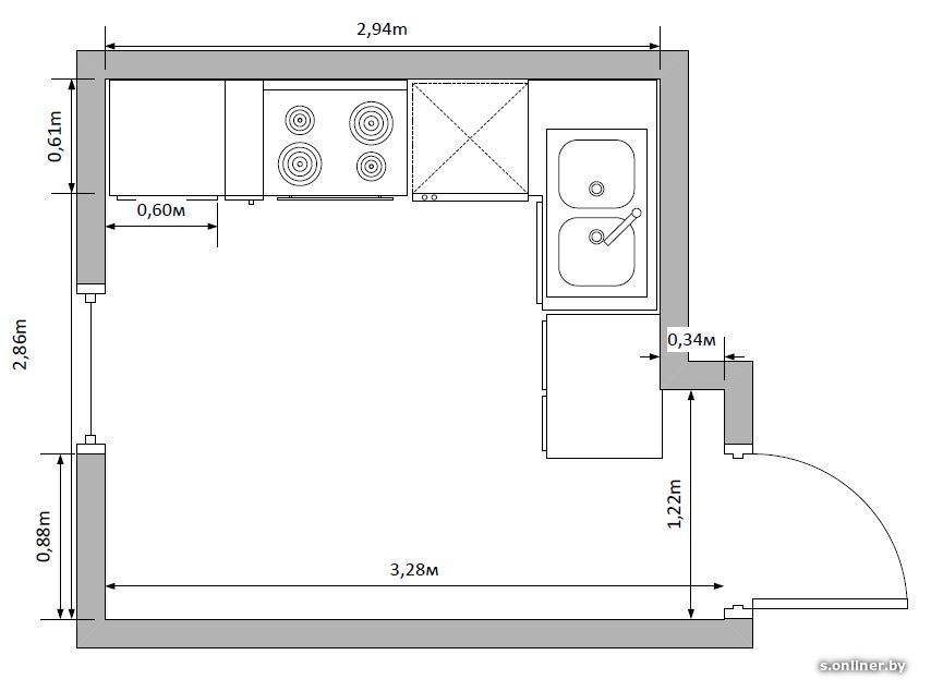 Кухня размер комнаты 3 5. План кухни.